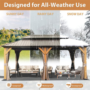 English Elm 12'X20' Hardtop Gazebo - Stylish Cedar Frame Canopy With Steel Double Roof, Curtains & Netting For Outdoor Comfort W1859S00019