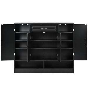 English Elm On-trend White Entryway Shoe Cabinet Grooved Doors Adjustable Shelves Sideboard WF304415AAB