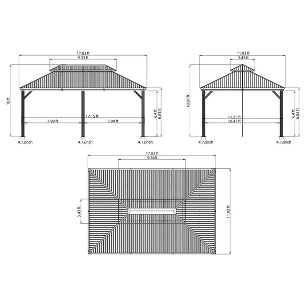 English Elm 12'X18' Hardtop Gazebo - Durable Aluminum Frame Canopy With Double Roof, Curtains & Netting For All-Season Outdoor Retreat W1859S00100