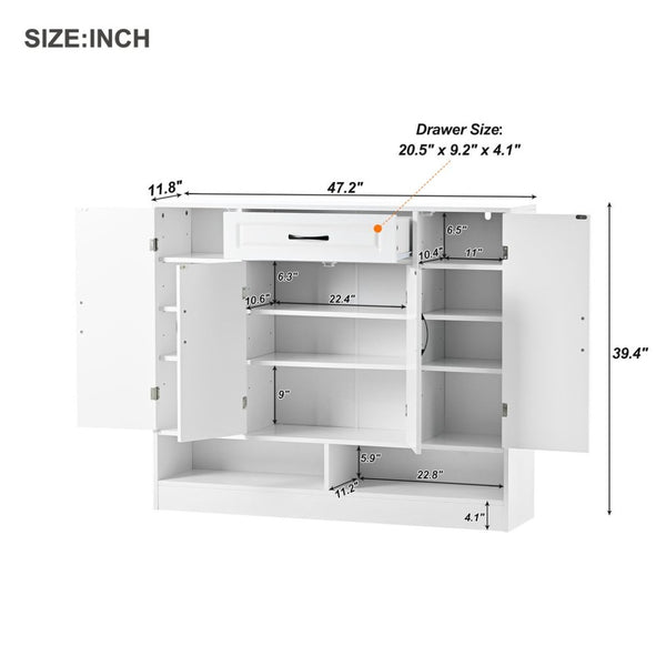 English Elm On-trend White Entryway Shoe Cabinet Grooved Doors Adjustable Shelves Sideboard WF304415AAK