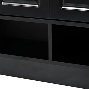 English Elm On-trend White Entryway Shoe Cabinet Grooved Doors Adjustable Shelves Sideboard WF304415AAB