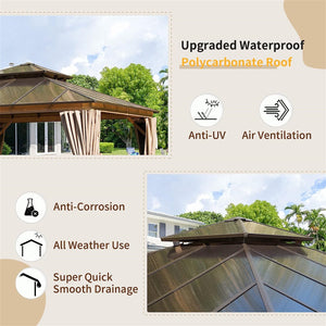English Elm 12'X12' Hardtop Gazebo - Elegant Aluminum Pavilion With Double Roof, Curtains & Insect Netting For Outdoor Relaxation W1859S00024