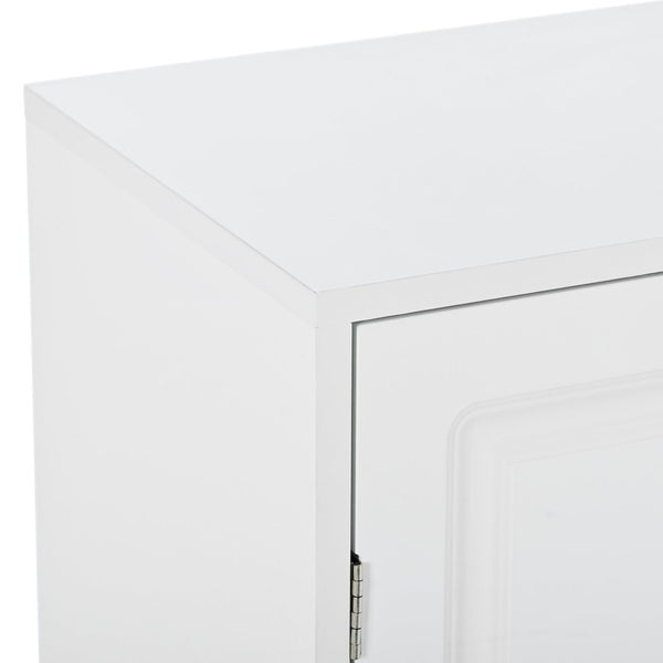 English Elm On-trend White Entryway Shoe Cabinet Grooved Doors Adjustable Shelves Sideboard WF304415AAK