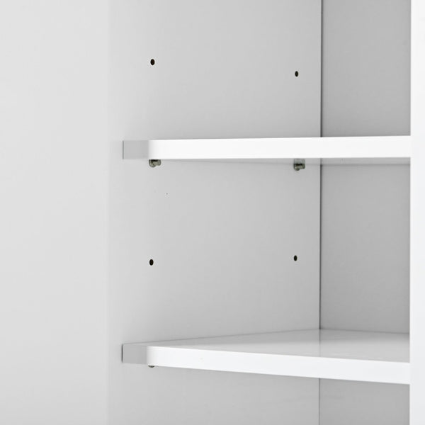 English Elm On-trend White Entryway Shoe Cabinet Grooved Doors Adjustable Shelves Sideboard WF304415AAK