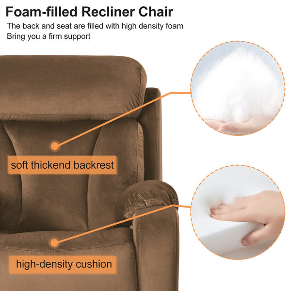 English Elm Lift Chair Recliner Plush Cashmere Fabric Power Lift with Remote, Padded Backseat, 330lb Capacity, Infinite Recline Brown W1028S00038