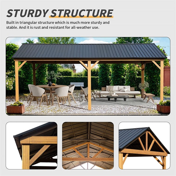 English Elm 12x20ft Hardtop Gazebo Galvanized Gable Roof Pergola with Wood-Grain Aluminum Frame, Durable 240ft² Outdoor Pavilion W1859S00015