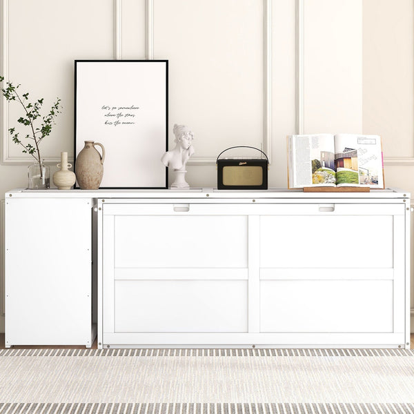 English Elm Queen Space-Saving Murphy Bed with Rotating Desk and Built-In Shelves, Solid Wood Cabinet Design, 600lb Capacity White GX000340AAK