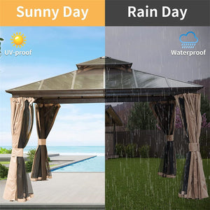 English Elm 12'X12' Hardtop Gazebo - Stylish Aluminum Pavilion With Double Roof, Curtains & Net For Outdoor Comfort W1859S00023