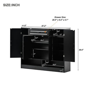 English Elm On-trend White Entryway Shoe Cabinet Grooved Doors Adjustable Shelves Sideboard WF304415AAB