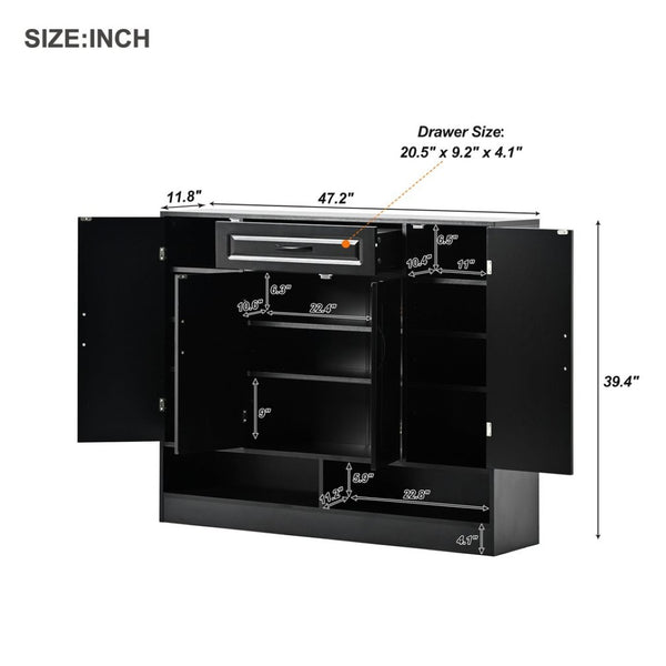 English Elm On-trend White Entryway Shoe Cabinet Grooved Doors Adjustable Shelves Sideboard WF304415AAB
