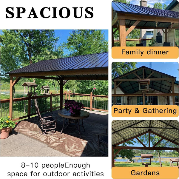 English Elm 12'X14' Hardtop Gazebo - Durable Aluminum Structure With Weather-Resistant Steel Roof For Patios & Decks W1859S00013