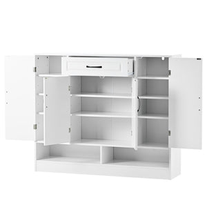 English Elm On-trend White Entryway Shoe Cabinet Grooved Doors Adjustable Shelves Sideboard WF304415AAK