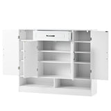 English Elm Sleek and Modern Shoe Cabinet With Adjustable Shelves, Minimalist Shoe Storage Organizer With Sturdy Top Surface, Space-Saving Design Side Board For Various Sizes Of Items, White