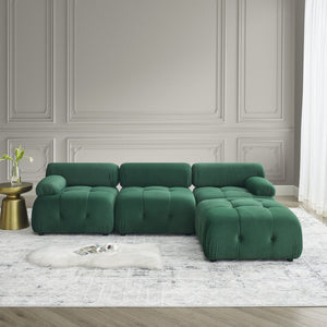 English Elm Modular Velvet Sectional Sofa with Button Tufted Seats and Reversible Ottoman Included Dark Green W1413S00017