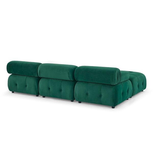 English Elm Modular Velvet Sectional Sofa with Button Tufted Seats and Reversible Ottoman Included Dark Green W1413S00017