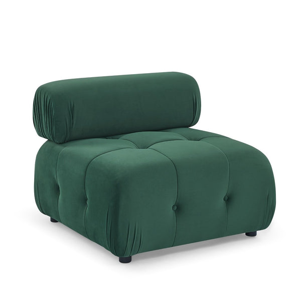 English Elm Modular Velvet Sectional Sofa with Button Tufted Seats and Reversible Ottoman Included Dark Green W1413S00017