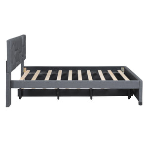 English Elm Full Upholstered Platform Bed with Brick-Pattern Headboard and Pull-Out Twin Trundle, Linen Fabric Comfort Gray SF000003AAE