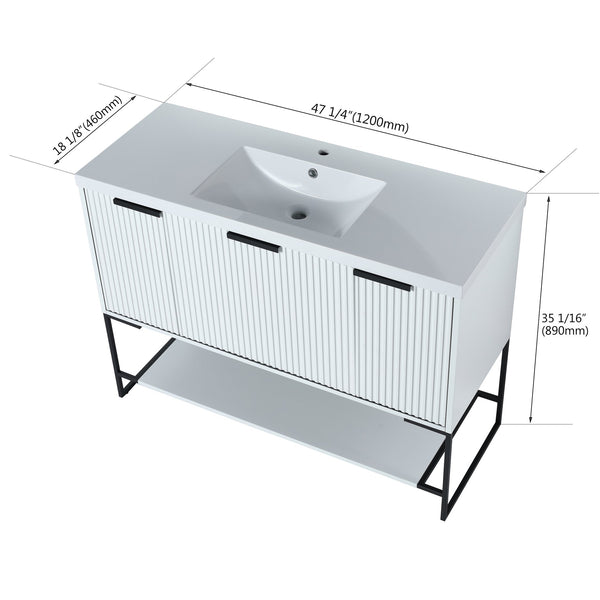 English Elm 48 Freestanding Bathroom Vanity with Resin Basin, Soft-Close Doors & Drawer, Metal Handle, Sleek Design White W99951398