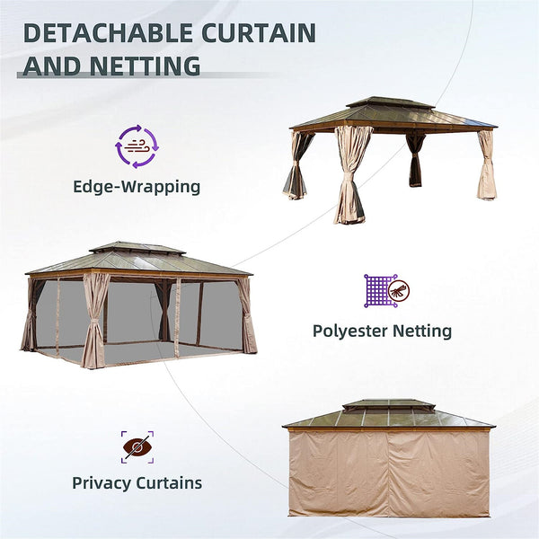 English Elm 12X16Ft Stylish Hardtop Gazebo – Durable Aluminum Pavilion With Double Roof, Curtains & Netting For Outdoor Comfort W1859S00026