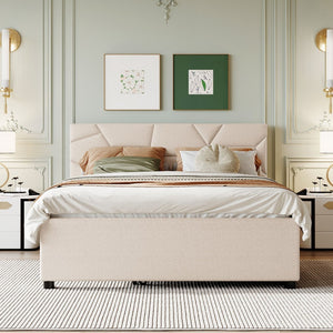 English Elm Queen Linen Upholstered Platform Bed with Brick Textured Headboard and Pull Out Trundle SF000004AAA-1