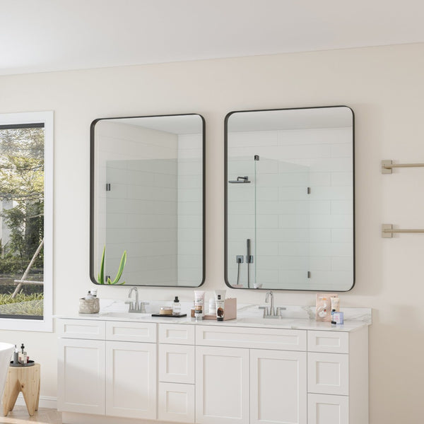 English Elm Wall Mirror Slim Black Metal Frame Rectangular 30x40 Moisture Resistant Modern Decor W1435107733