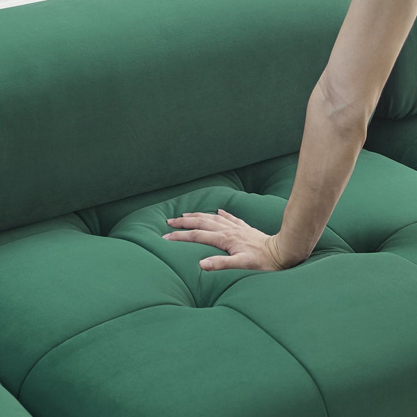 English Elm Modular Velvet Sectional Sofa with Button Tufted Seats and Reversible Ottoman Included Dark Green W1413S00017