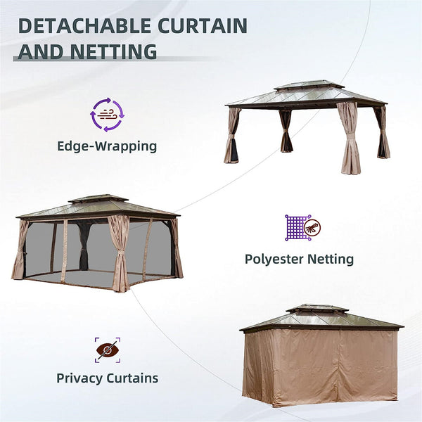 English Elm 12X16Ft Hardtop Gazebo - Stylish Permanent Pavilion With Uv-Blocking Roof, Curtains & Netting For Outdoors W1859S00025