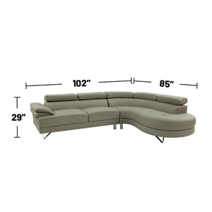 English Elm L L Shaped Faux Leather Sectional Sofa with Adjustable Flip-Up Headrests, Light Grey Modern Comfort 92 B016S00005