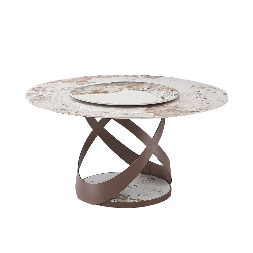 English Elm 59.05"modern Sintered Stone Round Dining Table Seats 8 with Turntable Pedestal Base W509S00179