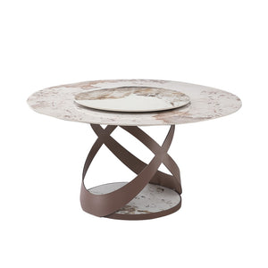 English Elm 59.05"modern Sintered Stone Dining Table Spiral Pedestal with Built-in Serving Turntable W509S00177