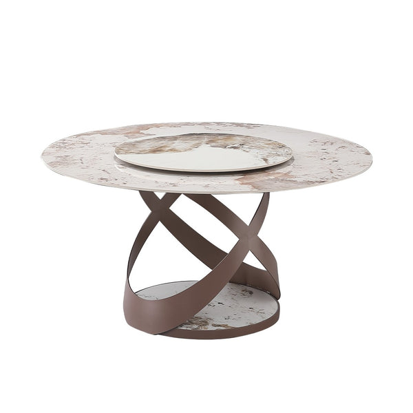English Elm 59.05"modern Sintered Stone Dining Table Spiral Pedestal with Built-in Serving Turntable W509S00177