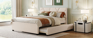 English Elm Queen Linen Upholstered Platform Bed with Brick Textured Headboard and Pull Out Trundle SF000004AAA-1