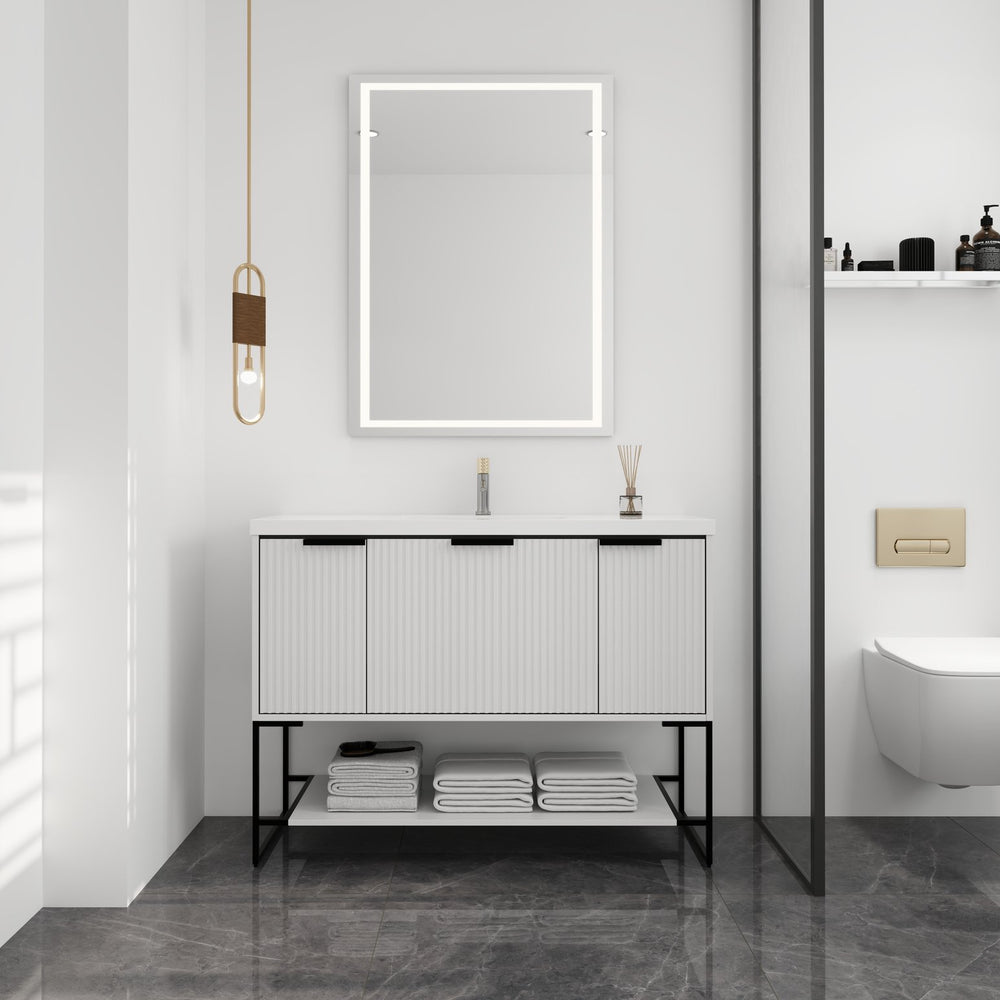 English Elm 48 Freestanding Bathroom Vanity with Resin Basin, Soft-Close Doors & Drawer, Metal Handle, Sleek Design White W99951398