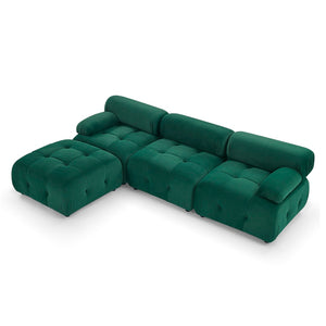 English Elm Modular Velvet Sectional Sofa with Button Tufted Seats and Reversible Ottoman Included Dark Green W1413S00017