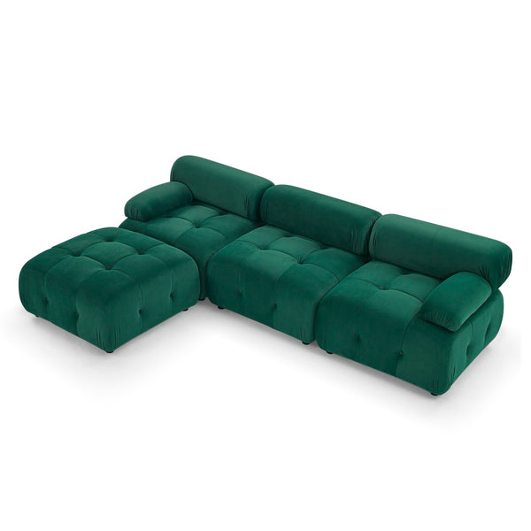 English Elm Modular Velvet Sectional Sofa with Button Tufted Seats and Reversible Ottoman Included Dark Green W1413S00017