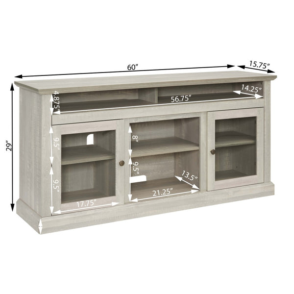 English Elm Contemporary Stone Gray Media Console with Glass Doors Open Shelving Fits 65 Inch Tvs W1758108529