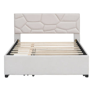 English Elm Full Upholstered Platform Bed with Brick-Pattern Headboard, Twin Trundle & 2 Drawers, Linen Finish Beige SF000233AAA