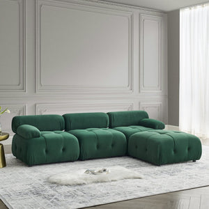 English Elm Modular Velvet Sectional Sofa with Button Tufted Seats and Reversible Ottoman Included Dark Green W1413S00017