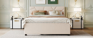 English Elm Queen Linen Upholstered Platform Bed with Brick Textured Headboard and Pull Out Trundle SF000004AAA-1