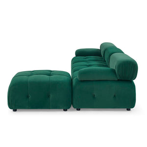 English Elm Modular Velvet Sectional Sofa with Button Tufted Seats and Reversible Ottoman Included Dark Green W1413S00017