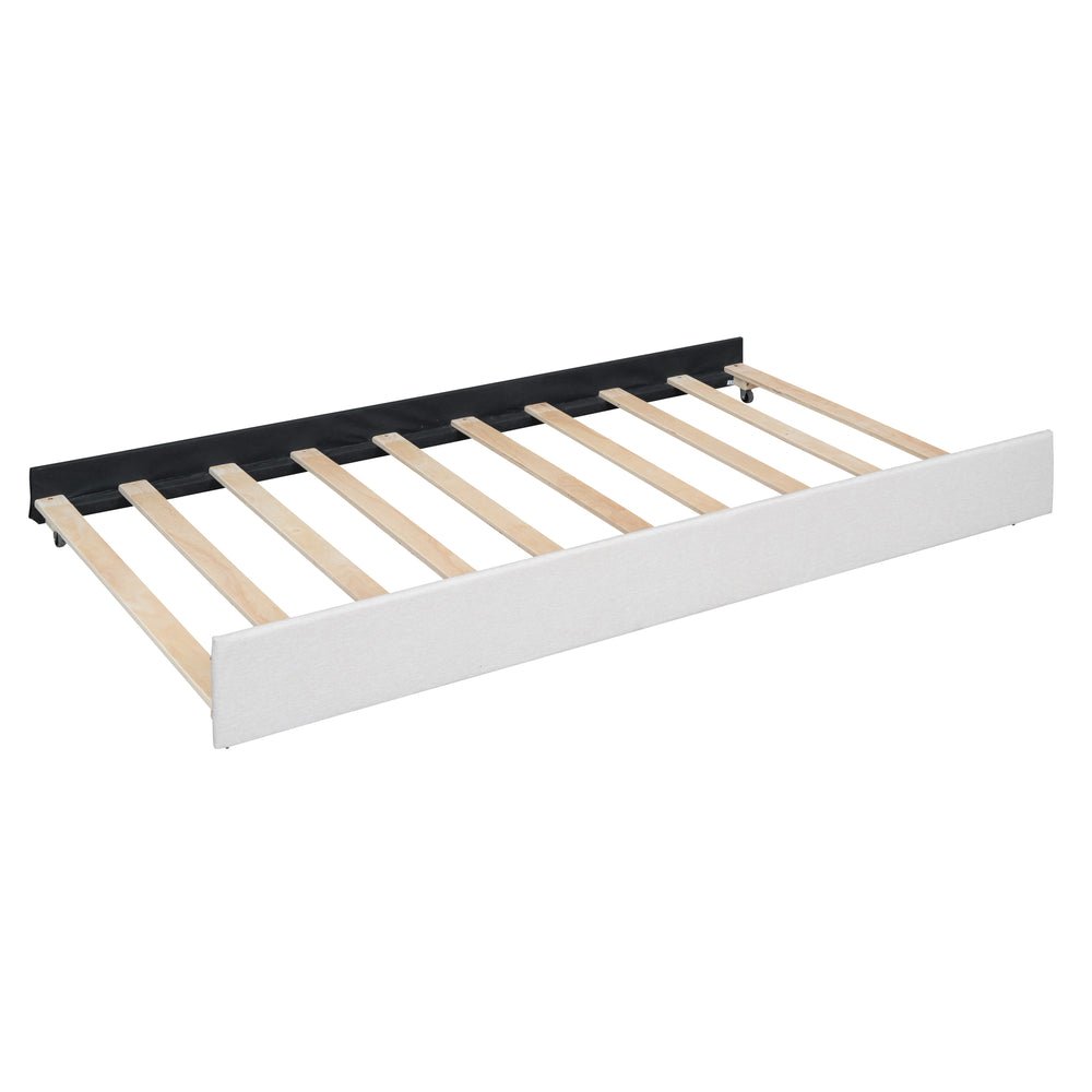 English Elm Full Upholstered Platform Bed with Brick-Pattern Headboard, Twin Trundle & 2 Drawers, Linen Finish Beige SF000233AAA