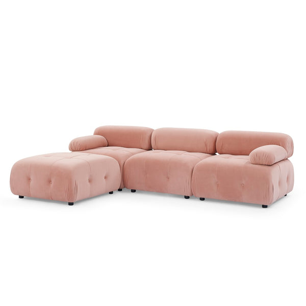 English Elm Modular Velvet Sectional Sofa with Button Tufted Seats and Reversible Ottoman Included Pink W1413S00018