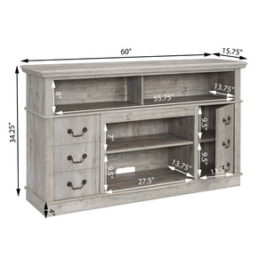 English Elm Traditional Farmhouse Entertainment Console with Open Shelves and Concealed Cabinet Storage W1758109216