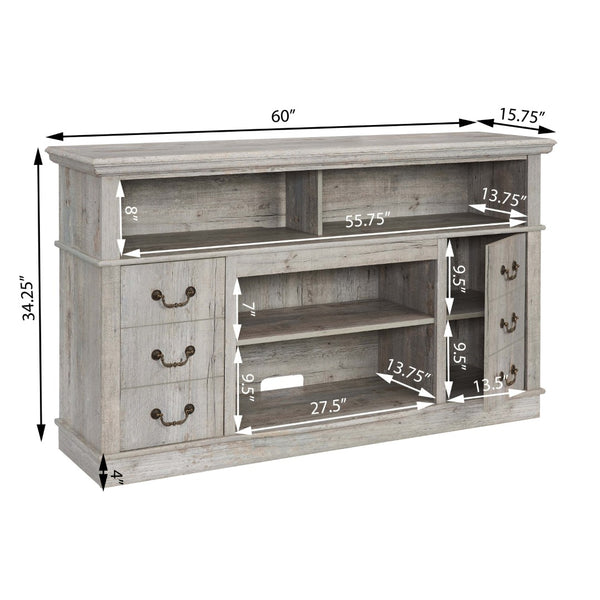 English Elm Traditional Farmhouse Entertainment Console with Open Shelves and Concealed Cabinet Storage W1758109216