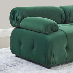 English Elm Modular Velvet Sectional Sofa with Button Tufted Seats and Reversible Ottoman Included Dark Green W1413S00017