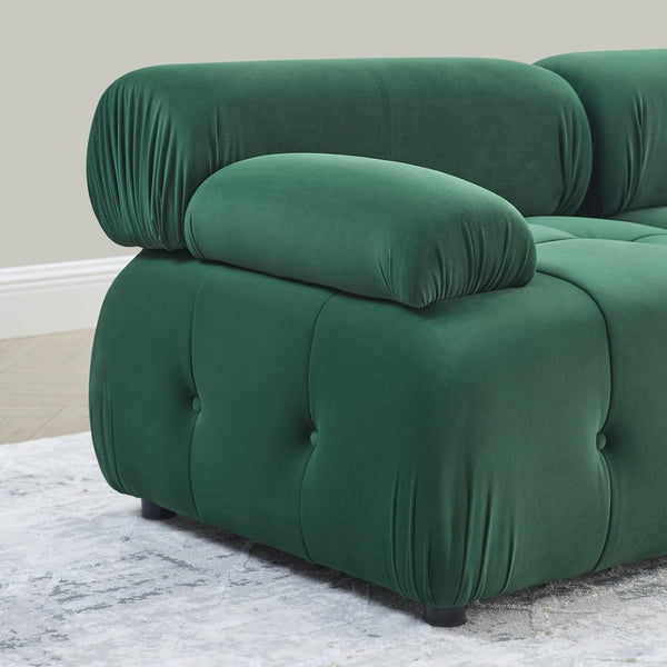 English Elm Modular Velvet Sectional Sofa with Button Tufted Seats and Reversible Ottoman Included Dark Green W1413S00017