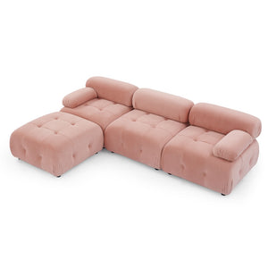 English Elm Modular Velvet Sectional Sofa with Button Tufted Seats and Reversible Ottoman Included Pink W1413S00018