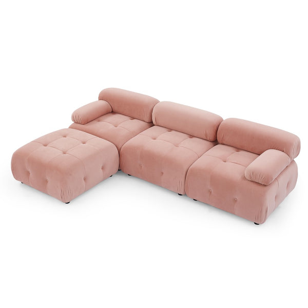 English Elm Modular Velvet Sectional Sofa with Button Tufted Seats and Reversible Ottoman Included Pink W1413S00018