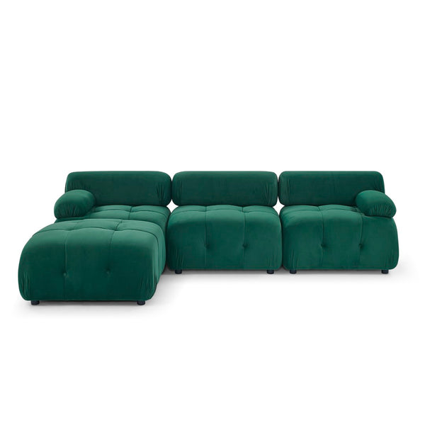 English Elm Modular Velvet Sectional Sofa with Button Tufted Seats and Reversible Ottoman Included Dark Green W1413S00017