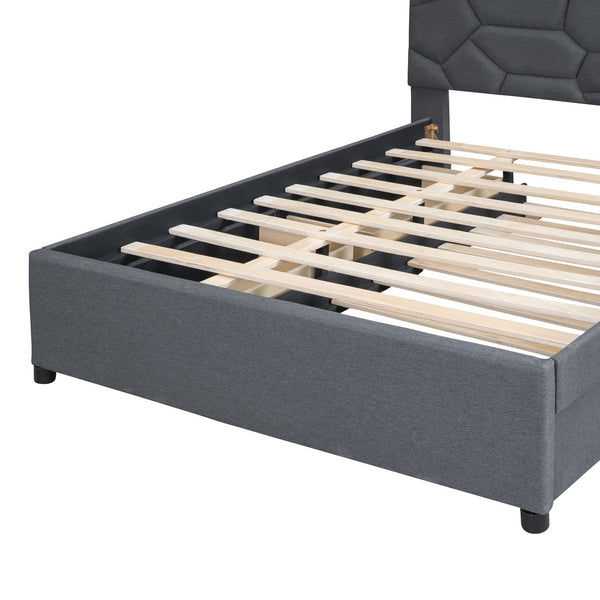 English Elm Full Upholstered Platform Bed with Brick-Pattern Headboard, Twin Trundle & 2 Drawers, Linen Finish Gray SF000233AAE